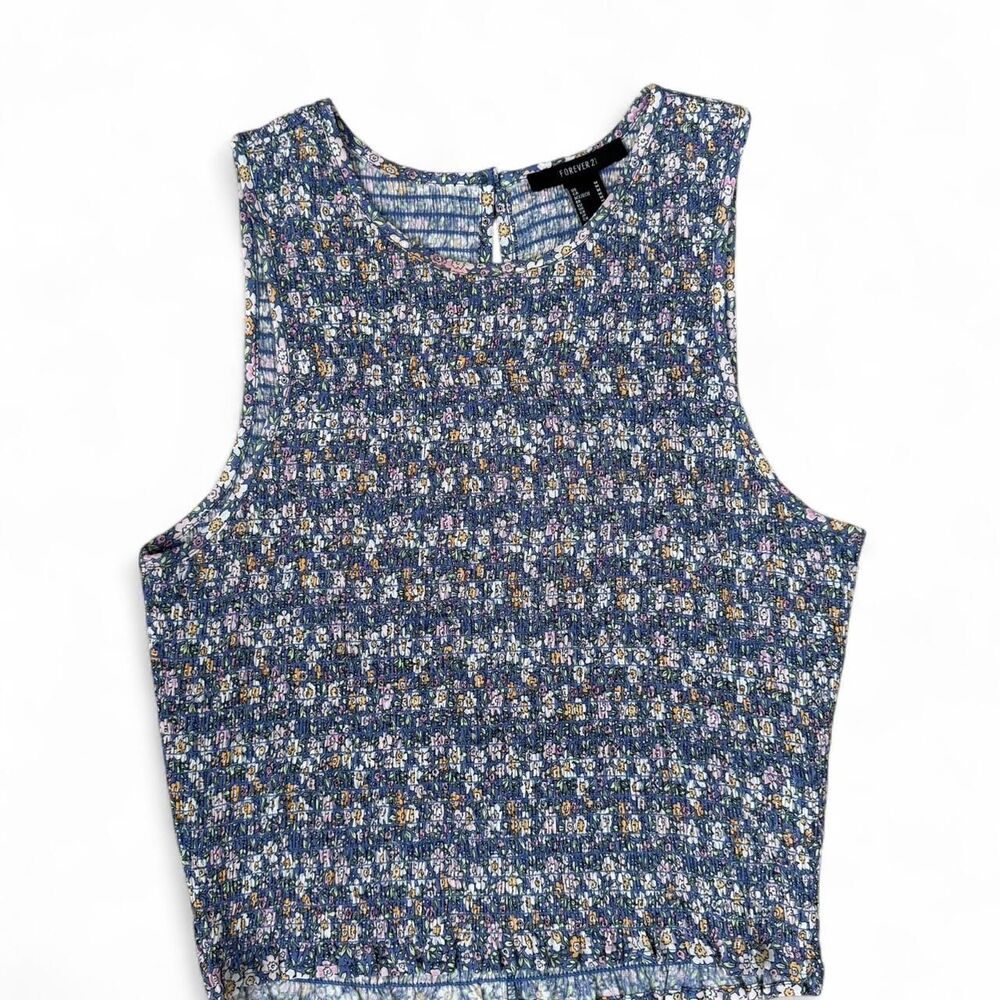 Forever 21 Blue Floral Tank Crop Top Size M